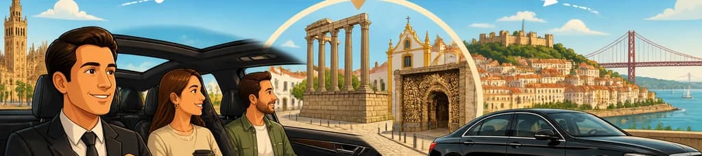 Servicio de traslado privado de Sevilla a Lisboa, incluyendo una parada de una hora en Évora