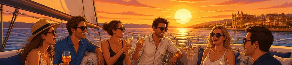 Crucero en velero premium al ocaso en Palma para grupos reducidos, con bebidas y tapas