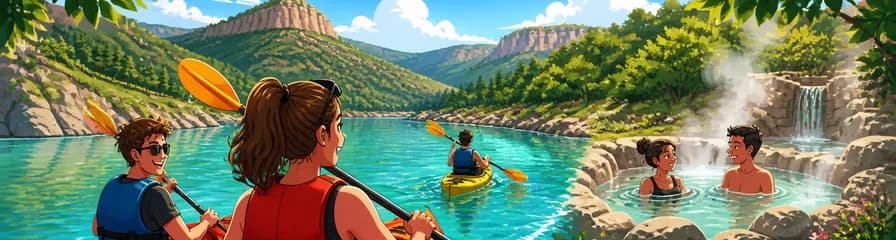 Excursión privada de un día completo para disfrutar de kayak y aguas termales