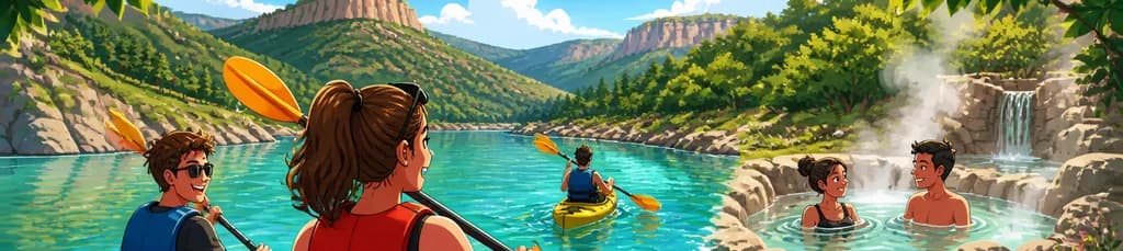 Excursión privada de un día completo para disfrutar de kayak y aguas termales