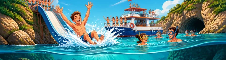 Descenso en tobogán de 6 metros, natación y visión submarina