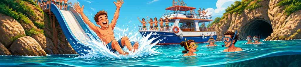 Descenso en tobogán de 6 metros, natación y visión submarina