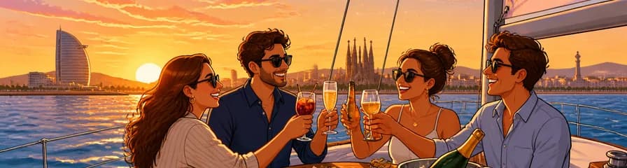 Paseo en velero al atardecer en Barcelona con bebidas y aperitivos