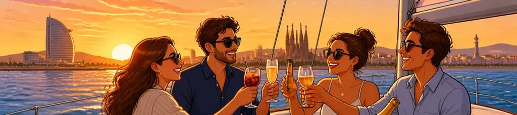 Paseo en velero al atardecer en Barcelona con bebidas y aperitivos