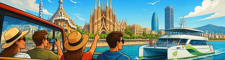 Recorrido combinado por Barcelona: Bus Turístico Hop-on Hop-off y Crucero en Catamarán Ecológico