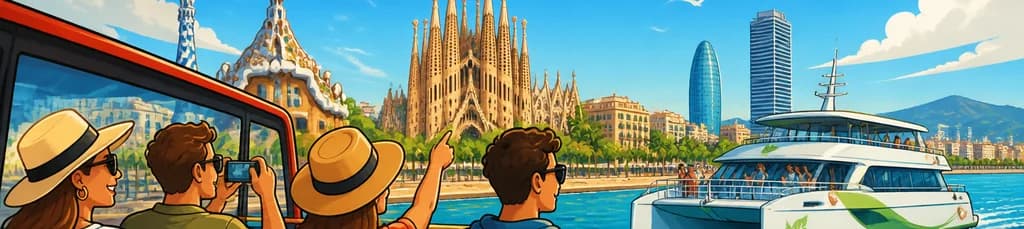 Recorrido combinado por Barcelona: Bus Turístico Hop-on Hop-off y Crucero en Catamarán Ecológico