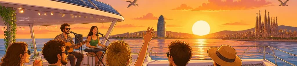 Crucero al atardecer en catamarán ecológico por Barcelona con música en vivo