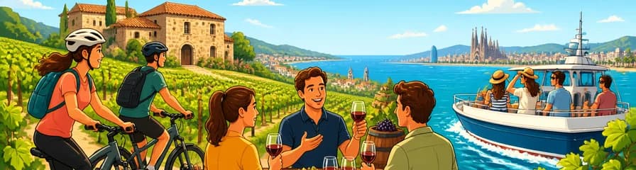 Excursión de medio día en Barcelona: E-bike, visita a viñedos, cata de vinos y navegación