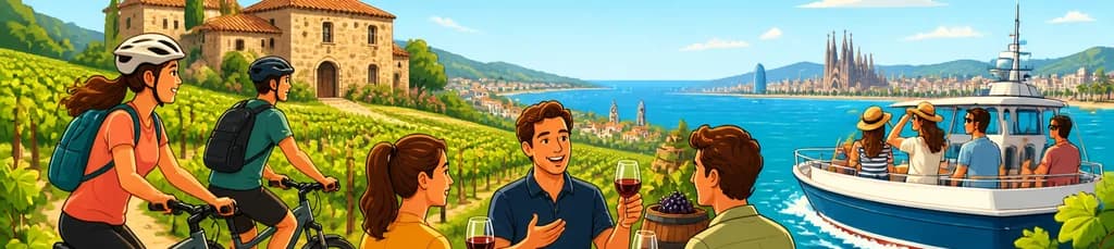 Excursión de medio día en Barcelona: E-bike, visita a viñedos, cata de vinos y navegación