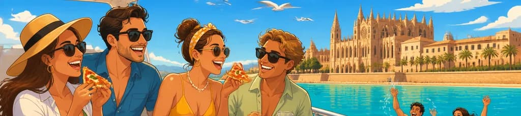 Disfruta de un inolvidable recorrido en barco por Palma de Mallorca con pizza y parada para nadar