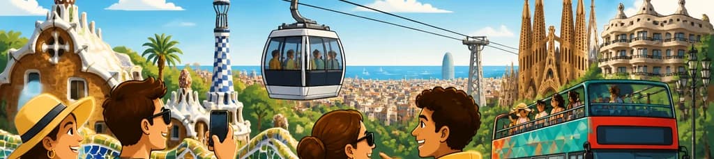 Descubre Barcelona: Acceso al Park Güell, Teleférico y Bus Turístico Hop-on Hop-off