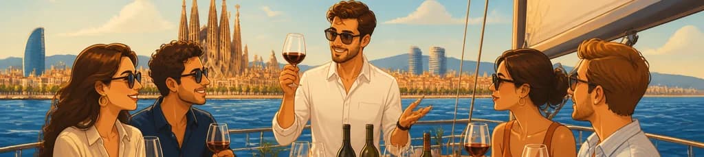 Cata de vinos y navegación premium en grupo reducido de 2 horas en Barcelona
