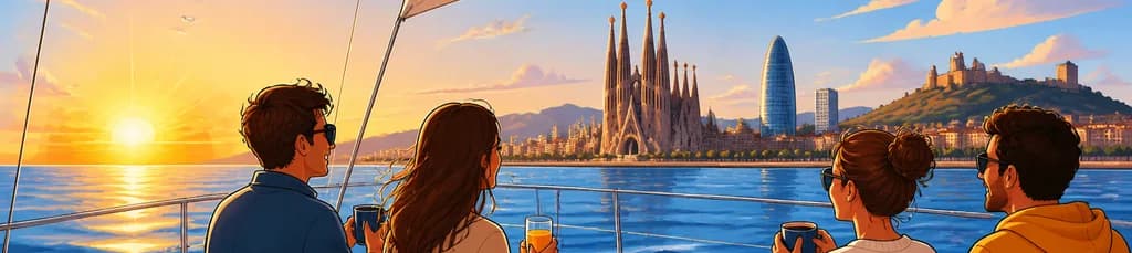 Tour de navegación al amanecer de 2 horas en Barcelona con bebidas y aperitivos