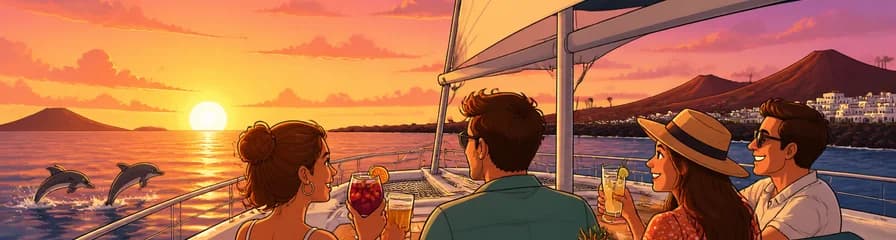 Crucero en catamarán al atardecer en Lanzarote con traslados, aperitivos y bebida