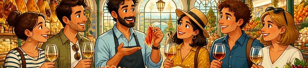 Recorrido gastronómico por el mercado de Triana: Degustación de jamón, queso y vinos de Jerez
