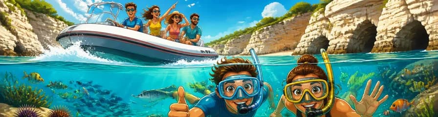 Aventura de snorkel en lancha rápida por la costa norte de Menorca