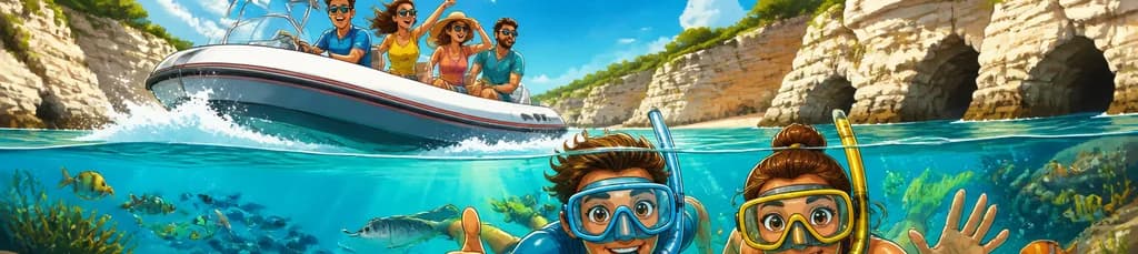 Aventura de snorkel en lancha rápida por la costa norte de Menorca