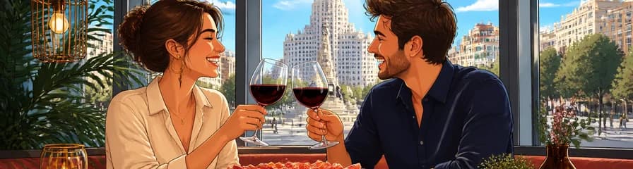 Disfruta de una tarde con vistas privilegiadas a Plaza España: vino y jamón para dos en Descaro