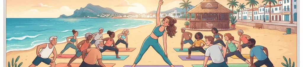 Clase de yoga en la playa del Arenal de Jávea, impartida en inglés