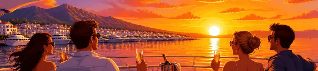 Experiencia de atardecer dorado en un yate de lujo con salida desde Puerto Banús, Marbella