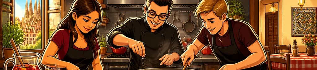 Taller práctico de elaboración de paella y sangría en Barcelona con Josh