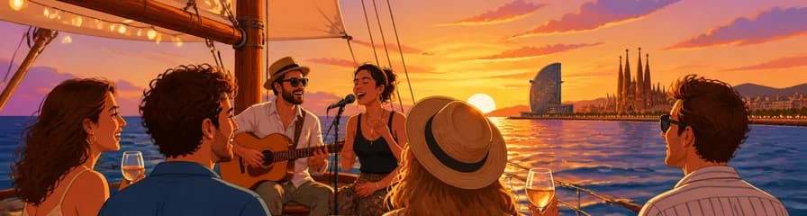 Música en vivo y navegación al atardecer en Barcelona