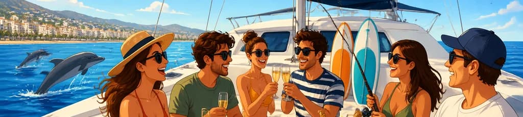 Excursión Privada en Catamarán por Benalmádena: Avistamiento de Delfines, Pesca, Paddle Surf y Cava