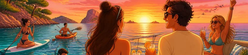 Recorrido costero al atardecer de 3 horas por Ibiza con todo incluido (Paddle Surf, Kayaks y Snorkel)