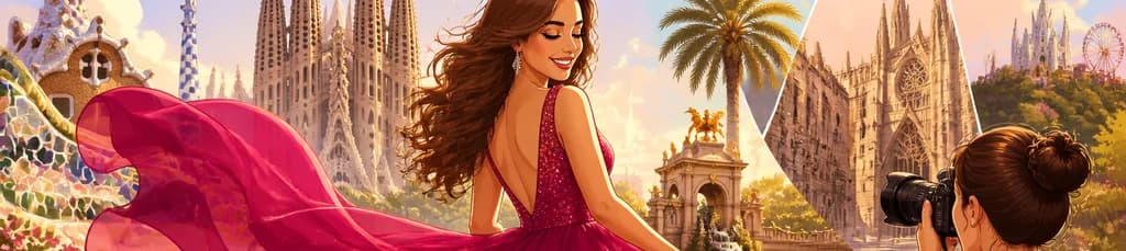 Sesión de fotos "Glamour Wow Dress" en Barcelona, capturando tu esencia en lugares espectaculares