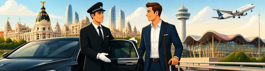 Servicio de traslado de lujo: de Madrid al aeropuerto Adolfo Suárez Madrid-Barajas (MAD) en coche de negocios.