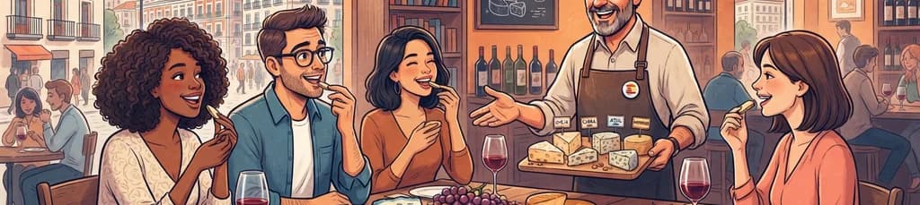 Degustación guiada de quesos españoles con maridaje de vinos en Madrid
