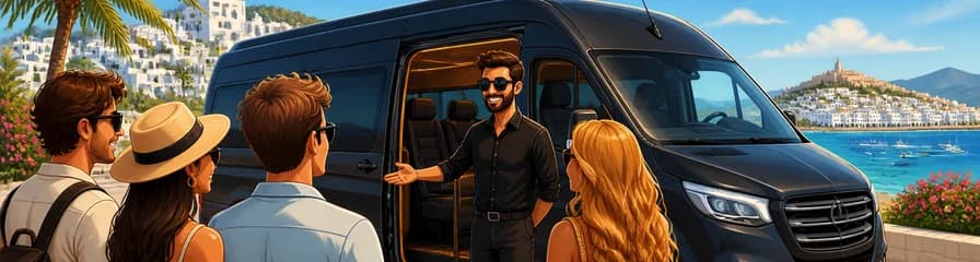 Servicios de transporte privado en minibús por Ibiza