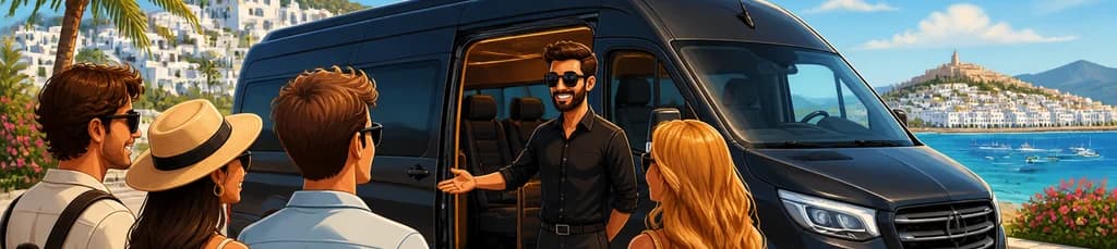 Servicios de transporte privado en minibús por Ibiza