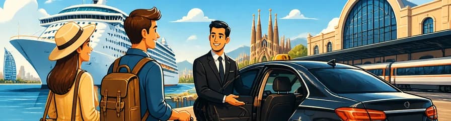 Servicio de traslado en taxi privado desde el puerto de cruceros de Barcelona hasta la estación de Sants