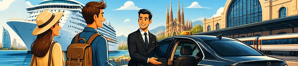 Servicio de traslado en taxi privado desde el puerto de cruceros de Barcelona hasta la estación de Sants