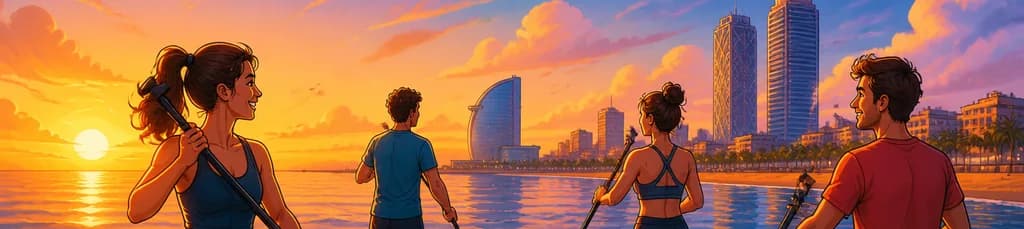 Sesión de Paddle Surf al amanecer o atardecer en las playas de Barcelona