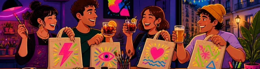 Taller de pintura neón en tote bags y aperitivo en Malasaña: El Vermut Creativo de Madrid