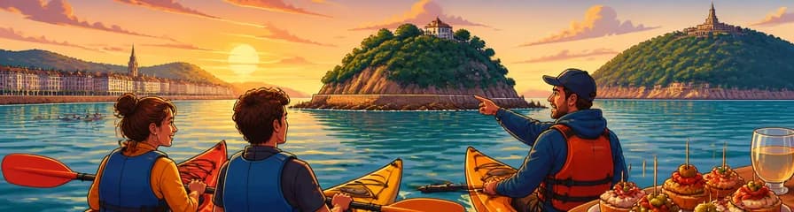 Descubre la bahía de La Concha en una cena guiada en kayak