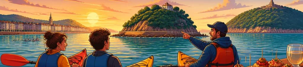 Descubre la bahía de La Concha en una cena guiada en kayak