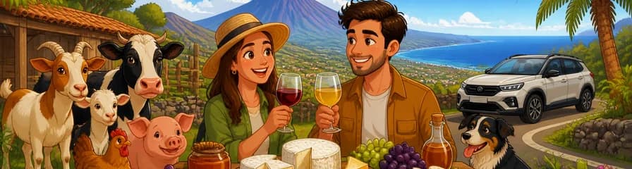 Aventura en coche privado por Tenerife: visita a una granja de animales con degustación de queso y vino canario