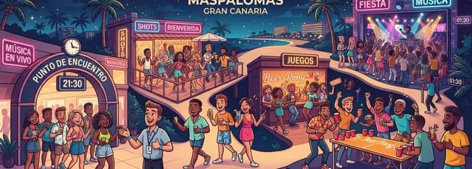 Circuito de bares en Maspalomas: cuatro locales, chupitos de bienvenida y juegos de fiesta