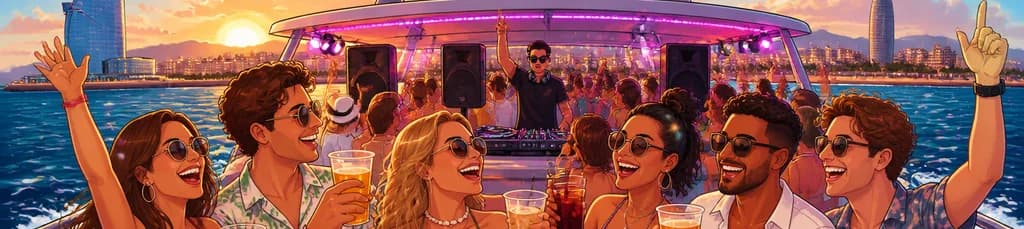 Fiesta en catamarán en Barcelona: 4 bebidas, DJ y entrada a discoteca de primer nivel