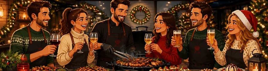 Celebración de barbacoa navideña para amigos en We Xperience by Weber, Madrid