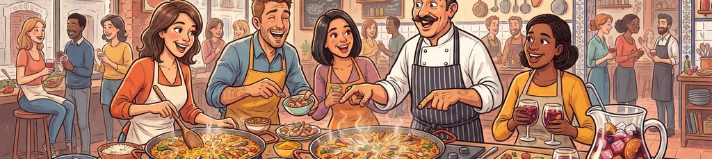 Taller práctico de paella en Madrid con sangría ilimitada