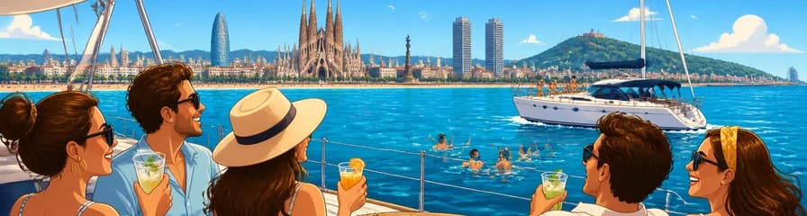 Travesía privada en velero al atardecer por Barcelona con barra libre y aperitivos