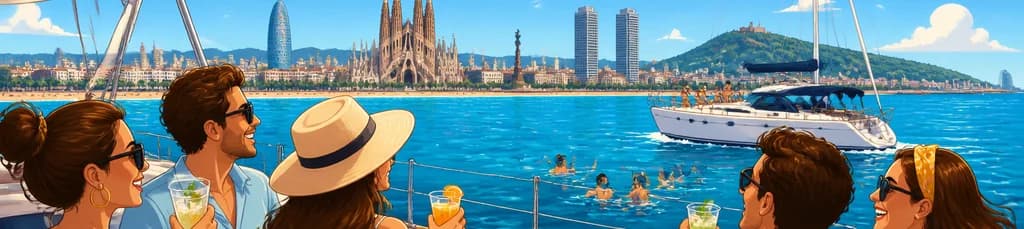 Travesía privada en velero al atardecer por Barcelona con barra libre y aperitivos