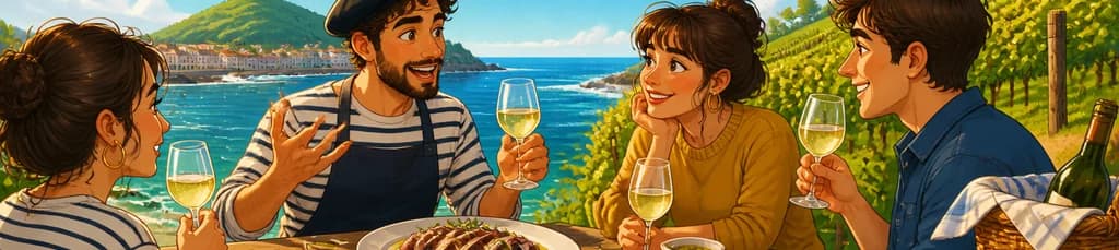 Experiencia culinaria de pescado fresco y vino txakoli en la costa vasca