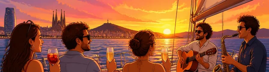 Paseo en velero al atardecer por la costa de Barcelona con música en vivo