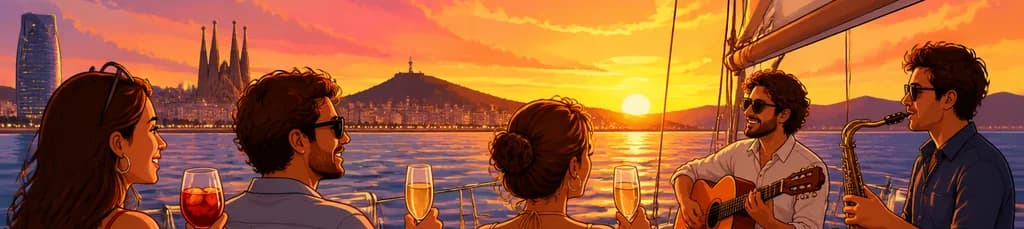 Paseo en velero al atardecer por la costa de Barcelona con música en vivo