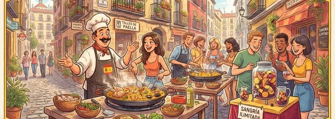 Clase de cocina en Madrid: Tres variedades de paella y postre, incluyendo una comida de cuatro platos